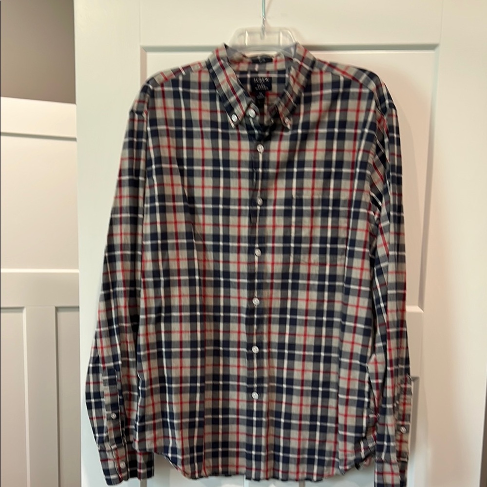 J. Crew Red and Blue Casual Button Down Shirt